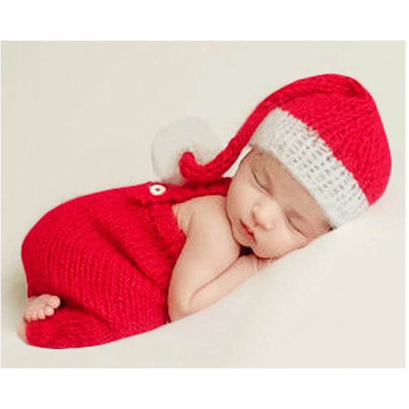 Unbranded Other - Newborn Baby CHRISTMAS Photo Shoot Knit Outfit Costume | Overalls & Hat
